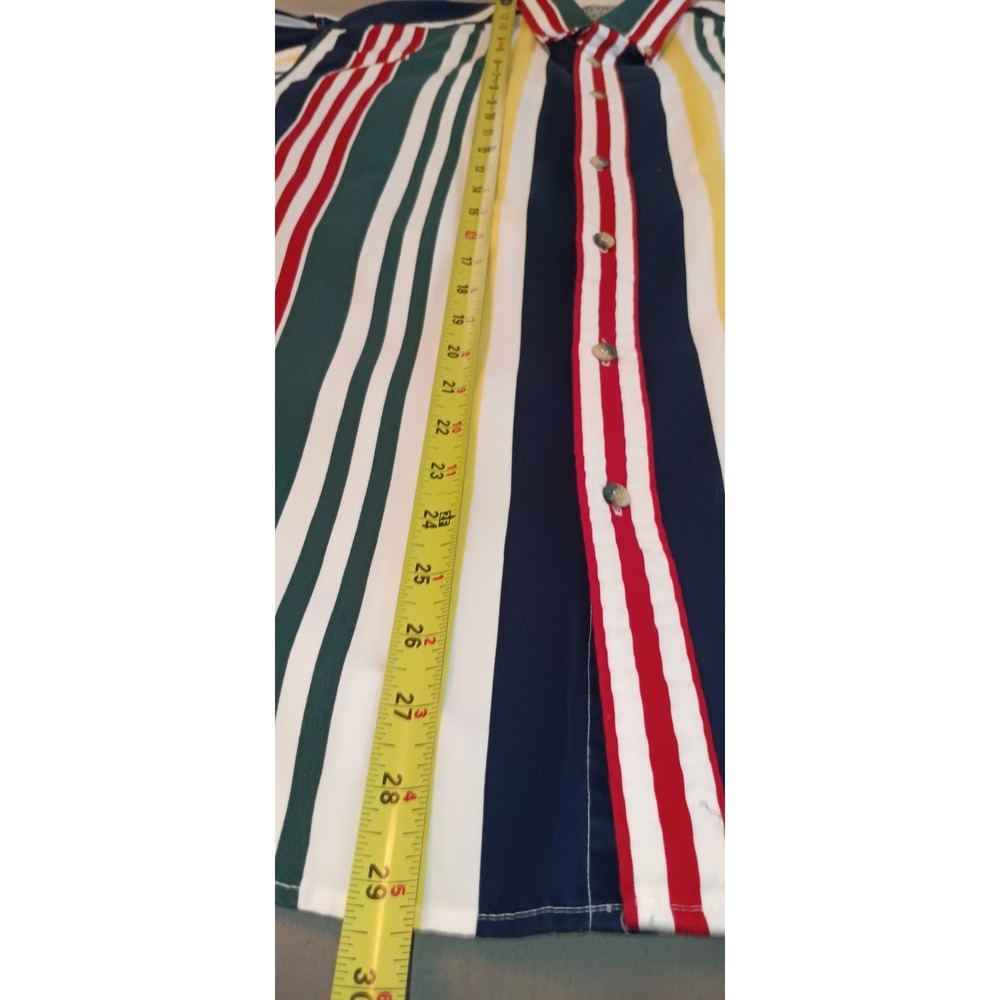 Retro Mens Short Sleeve Shirt Button Down Collared Bold Stripe L 90s Y2k Dadcore - Picture 5 of 8